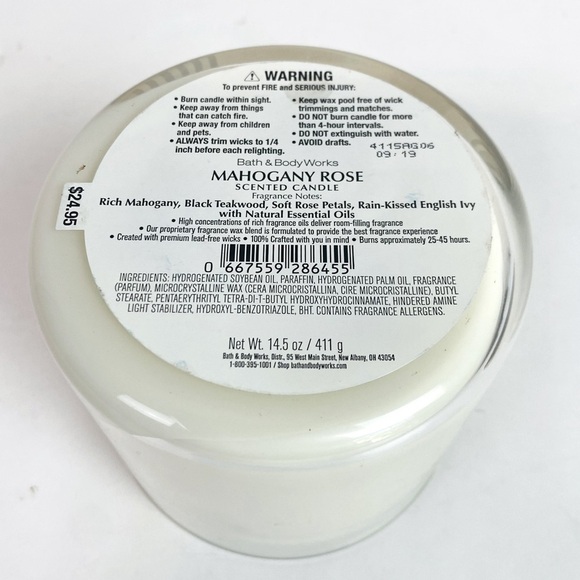 Bath & Body Works Mahogany Rose 3 Wick Candle 14.5oz - Picture 4 of 4